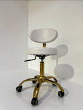 Professional White & Gold Rolling Salon Stool with Backrest