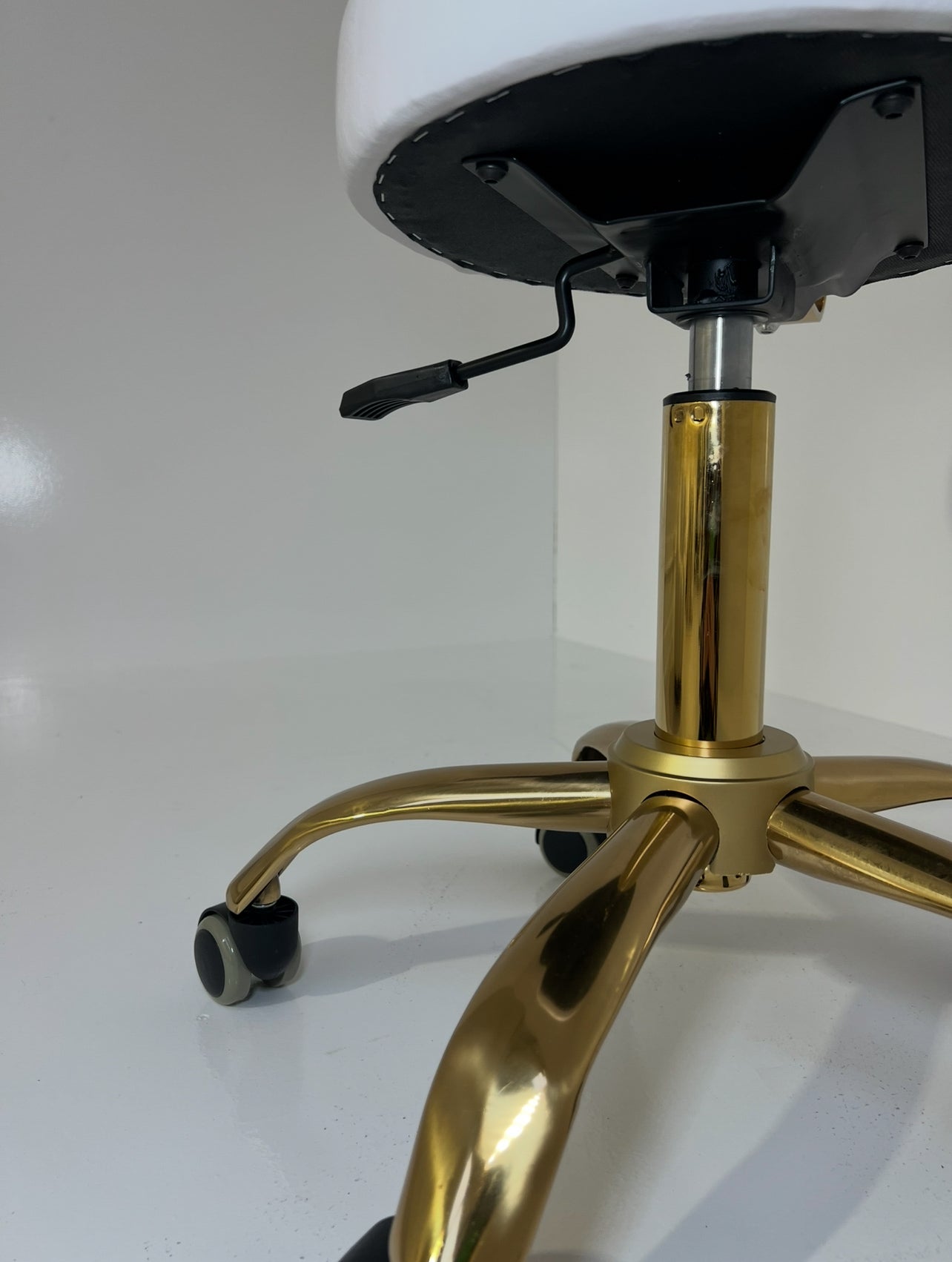 Professional White & Gold Rolling Salon Stool with Backrest