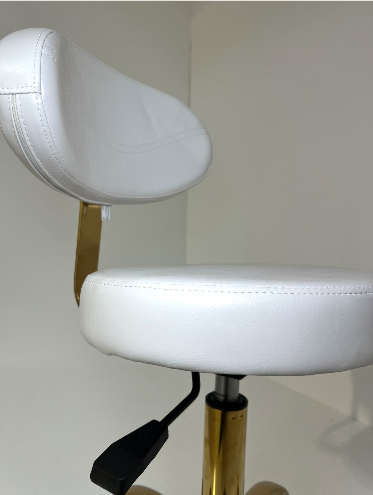Professional White & Gold Rolling Salon Stool with Backrest